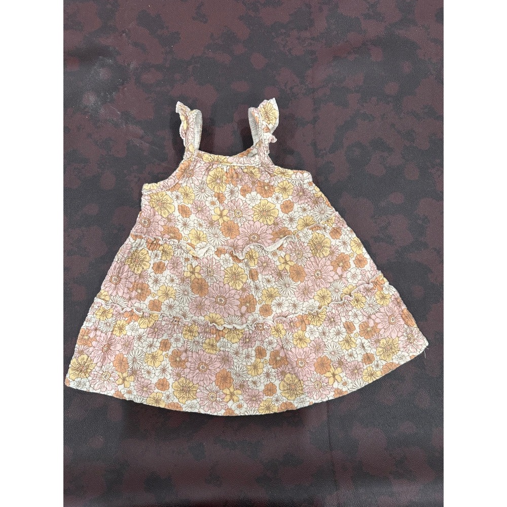 Rabbit + Bear Organic Cotton Floral‎ Gauze Tiered Ruffle Dress 12M Pink Yellow